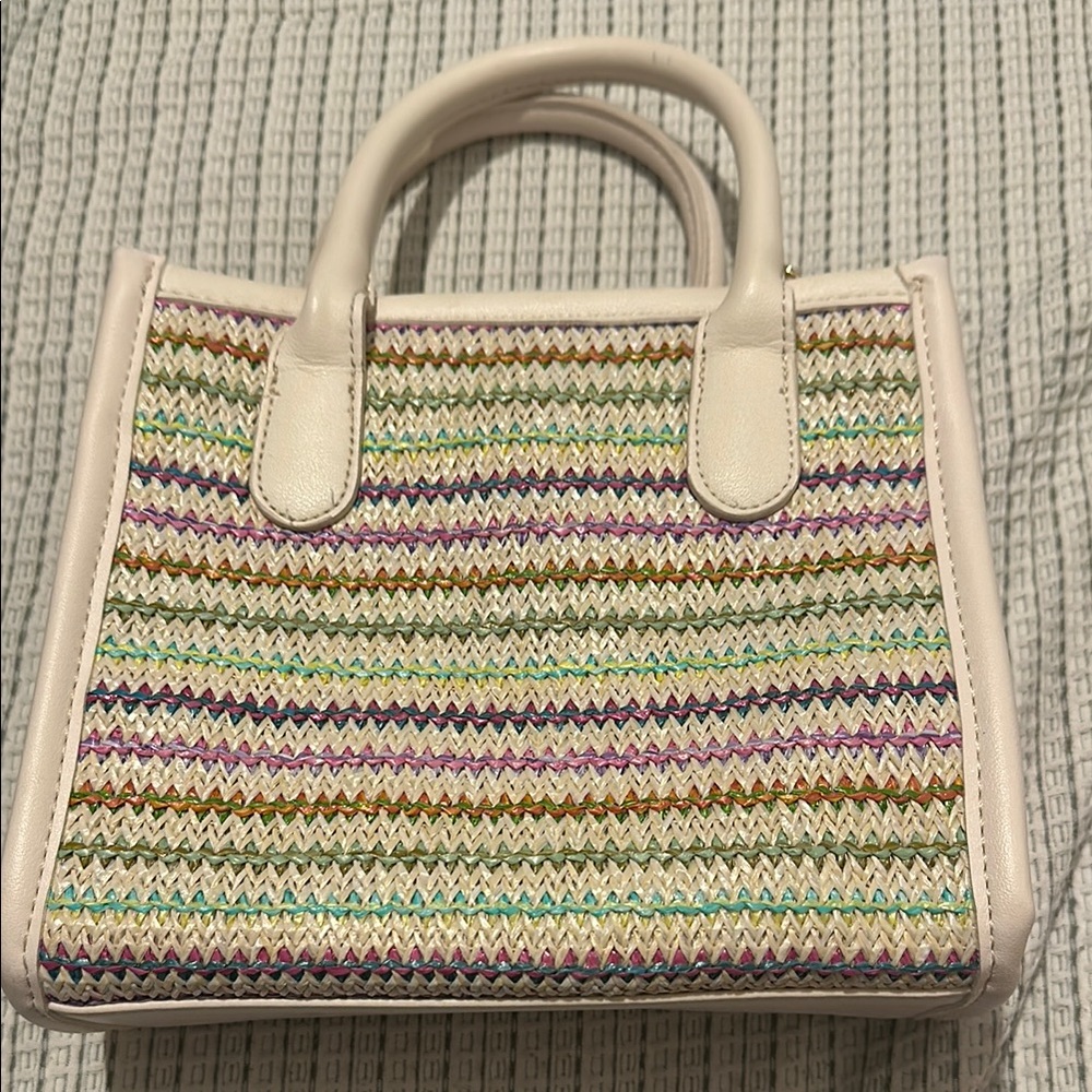 Cream Woven Tote Bag with Leather Handles